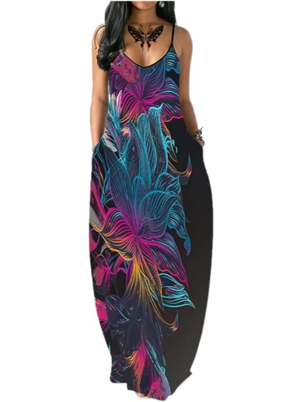 〽️A2 Flower Boho Maxi Dress Women's Smocked Tiered Flowy Summer Beach Dress